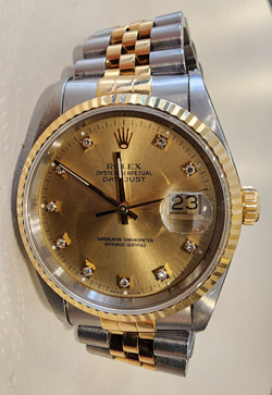 ROLEX DATEJUST 36 WATCH REF.16233 AUTOMATIC STEEL GOLD FACTORY DIAMOND DIAL