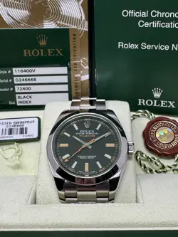 2014 ROLEX MILGAUSS REF. 116400V BLACK DIAL, GREEN CRYSTAL MINT CONDITION