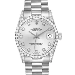 ROLEX PRESIDENT DATEJUST MIDSIZE WHITE GOLD DIAMOND LADIES WATCH 68159