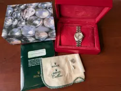 ROLEX DATE 79240 SILVER DIAL 26MM ENGINE TURNED BEZEL JUBILEE BAND BOX & PAPERS