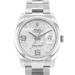 2015 Rolex Datejust 36, 116200, Steel, Silver Floral Dial, Oyster Bracelet, B...