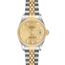 ROLEX DATEJUST STEEL YELLOW GOLD CHAMPAGNE DIAMOND LADIES WATCH 69173