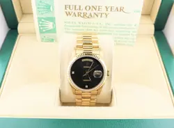 1990 Rolex Day-Date 18238 Black Jubilee Diamond Dial 18kt President W Papers 36m