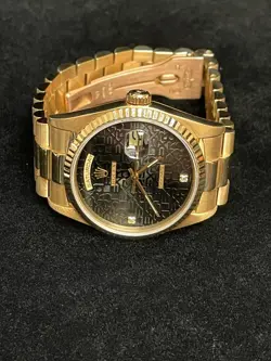 1990 Rolex Day-Date 18238 Black Jubilee Diamond Dial 18kt President W Papers 36m