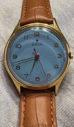 VINTAGE ROLEX MARCONI 18K GOLD PLATED TIFFANY BLUE DIAL MEN’S WATCH WORKING