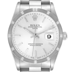 ROLEX DATE ENGINE TURNED BEZEL SILVER DIAL STEEL MENS WATCH 15210