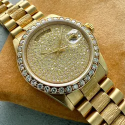 ROLEX PRESIDENT SOLID GOLD 18238 - DIAMOND PAVE DIAL + DIAMOND BEZEL