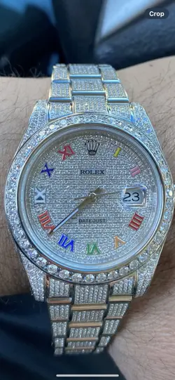 CUSTOM ROLEX DATEJUST STEEL 36MM ARABIC SCRIPT PAVE DIAL DIAMOND WATCH OYSTER