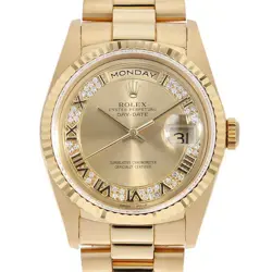 ROLEX DAY DATE MILLIARD DIAMOND 18238MR CHAMPAGNE GOLD ROME E NUMBER SECOND ...