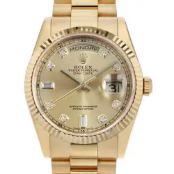 ROLEX DAY DATE 8P ROUND 2P BAGUETTE DIAMOND 118238A CHAMPAGNE GOLD D NUMBER ...