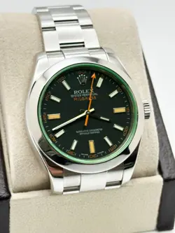 Rolex Milgauss 116400 Black Dial Green Crystal Stainless Steel 40mm