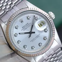 ROLEX MENS DATEJUST GOLD STEEL SILVER DIAMOND DIAL FLUTED BEZEL 36MM WATCH 1601