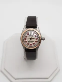 $6000 ROLEX OYSTER PERPETUAL RUBY DIAMOND 18K ROSE GOLD SS LADIES WATCH SERVICED