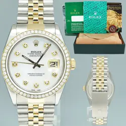 PEARL & DIAMOND BEZEL ROLEX DATEJUST 16013 TWO-TONE  YELLOW GOLD JUBILEE WATCH