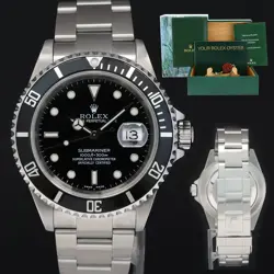 MINT 2000 ROLEX SUBMARINER DATE 16610 STEEL BLACK 40MM OYSTER WATCH BOX