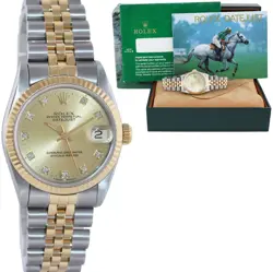 MINT LADIES ROLEX 68273 TWO TONE 18K GOLD STEEL 31MM CHAMPAGNE DIAMOND DIAL