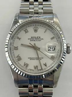 ROLEX OP DATEJUST STAINLESS STEEL WHITE ROMAN DIAL 36MM AUTOMATIC WATCH 16234
