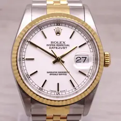 C.2000 ROLEX DATEJUST 16233 18K & STEEL MENS AUTOMATIC WATCH JUBILEE WHITE ROMAN