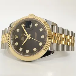 ROLEX DATEJUST 41 18KT YELLOW GOLD & STEEL FACTORY BLACK DIAMOND DIAL 126333