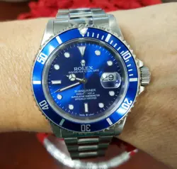 40MM ROLEX SUBMARINER 16610 STEEL CUSTOM COOKIE MONSTER STYLE BLUE DIAL & BEZEL