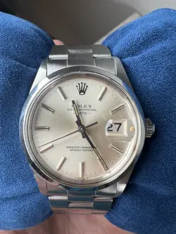 ROLEX DATE 34 MM STEEL SILVER DIAL AUTOMATIC OYSTER WATCH 15000 CIRCA 1981