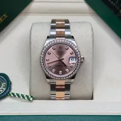 ROLEX DATEJUST 31 NEW 2025 PINK DIAMOND DIAL TWO TONE ROSE GOLD DIAMOND OYSTER