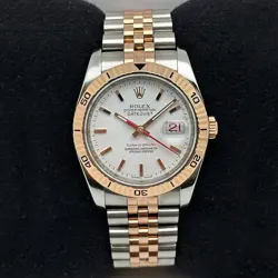 ROLEX DATEJUST TURN-O-GRAPH 116261 36MM 18K ROSE GOLD STEEL WHITE DIAL WATCH
