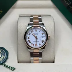 ROLEX DATEJUST 31 NEW 2025 WHITE ROMAN DIAL TWO TONE ROSE GOLD SMOOTH OYSTER