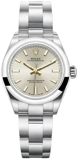 ROLEX OYSTER PERPETUAL 28MM SILVER DIAL STAINLESS STEEL WATCH