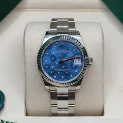 ROLEX DATEJUST 31NEW 2025 BLUE FLORAL DIAMOND DIAL STAINLESS STEEL FLUTED OYSTER