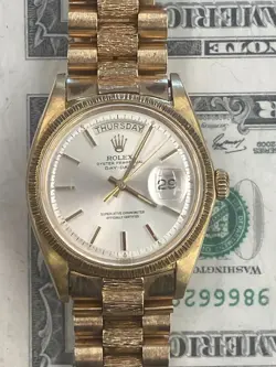 1971 18K ROLEX DAY DATE PRESIDENT 1807 SILVER DIAL 36MM AUTOMATIC BARK BEZEL