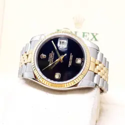 Rolex 36mm 18K Half Yellow Gold Onyx 6 & 9 Diamonds Datejust REF: 116233 (D)