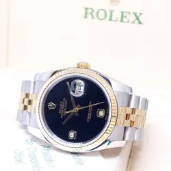 Rolex 36mm 18K Half Yellow Gold Onyx 6 & 9 Diamonds Datejust REF: 116233 (D)