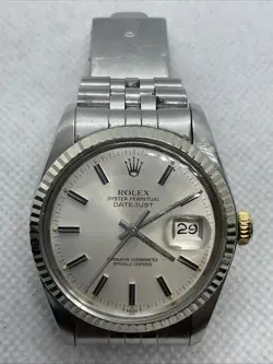 ROLEX DATEJUST SWISS UNISEX WATCH 36MM SILVER INDEX DIAL JUBILEE BRACELET 16014