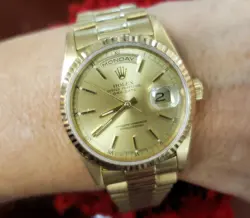 36MM ROLEX DAY-DATE PRESIDENT 18K YELLOW GOLD SAPPHIRE DOUBLE QUICK 18238