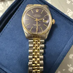 ROLEX MEN'S DATEJUST 18K GOLD BLACK DIAL JUBILEE BRACELET 16013 WRIST WATCH