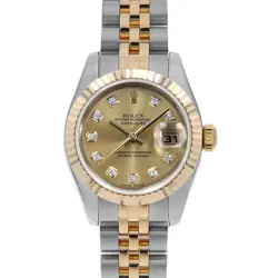 ROLEX DATEJUST 10P DIAMOND 179173G CHAMPAGNE GOLD D NUMBER SECOND HAND WOMEN