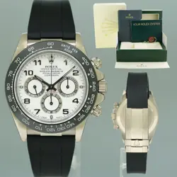 1999 ROLEX DAYTONA ZENITH 16519 WHITE ARABIC CERAMIC WHITE GOLD BLACK LEATHER