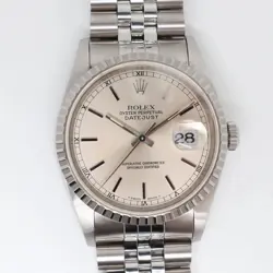 1995 VINTAGE ROLEX 16220 DATEJUST 36MM STEEL SILVER STICKS DIAL WATCH