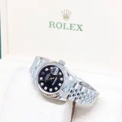 ROLEX 26MM OYSTER PERPETUAL BLACK DIAMONDS DIAL LADY DATEJUST REF: 179174 (V)