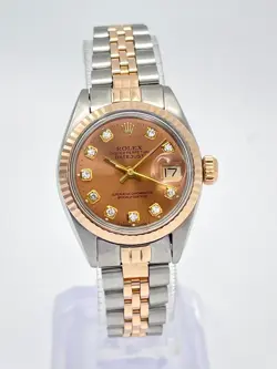 ROLEX DATEJUST LADIES 26MM ROSE GOLD TWO TONE 6917 DIAMOND DIAL FLUTED BEZEL