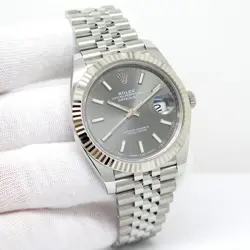 ROLEX 126334 DATEJUST 41 WITH DARK RHODIUM STICK DIAL ON JUBILEE