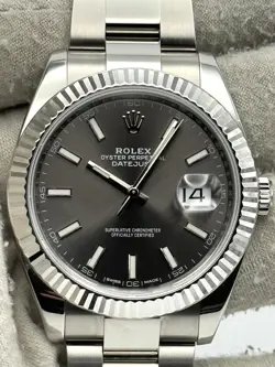 ROLEX DATEJUST 41MM FLUTED BEZEL RHODIUM DIAL OYSTER BRACELET 126334