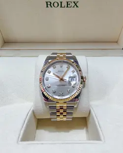 ROLEX DATEJUST  SILVER DIAL WITH DIAMONDS 36MM SS JUBILEE BRACELET 116233