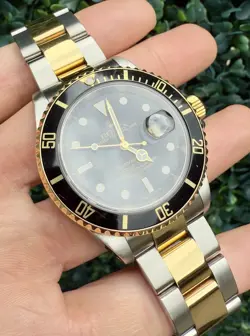 2000 ROLEX SUBMARINER DATE BLACK 18K GOLD STAINLESS STEEL 40MM WATCH 16613 SEL