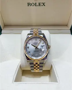 ROLEX DATEJUST 36MM STEEL AND GOLD FACTORYSILVER DIAMOND DIAL 116233 (0808)