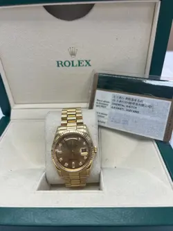 ROLEX DAY-DATE 118238 GOLD PRESIDENT BRACELET WITH GOLD BEZEL BOX AND PAPERS