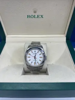 ROLEX MILGAUSS 116400 SILVER OYSTER BRACELET WITH SILVER BEZEL WHITE/YELLOW DIAL