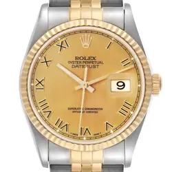 ROLEX DATEJUST 36 STEEL YELLOW GOLD ROMAN DIAL MENS WATCH 16233