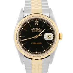ROLEX DATEJUST 36MM BLACK TWO-TONE 18K YELLOW GOLD STEEL FLUTED JUBILEE 16233